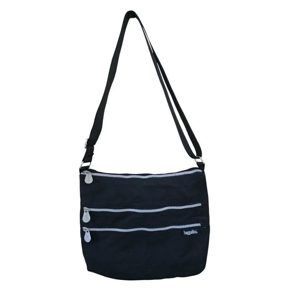 Baggallini Black Crossbody Bag Multiple Zippers Adjustable Strap versatile
